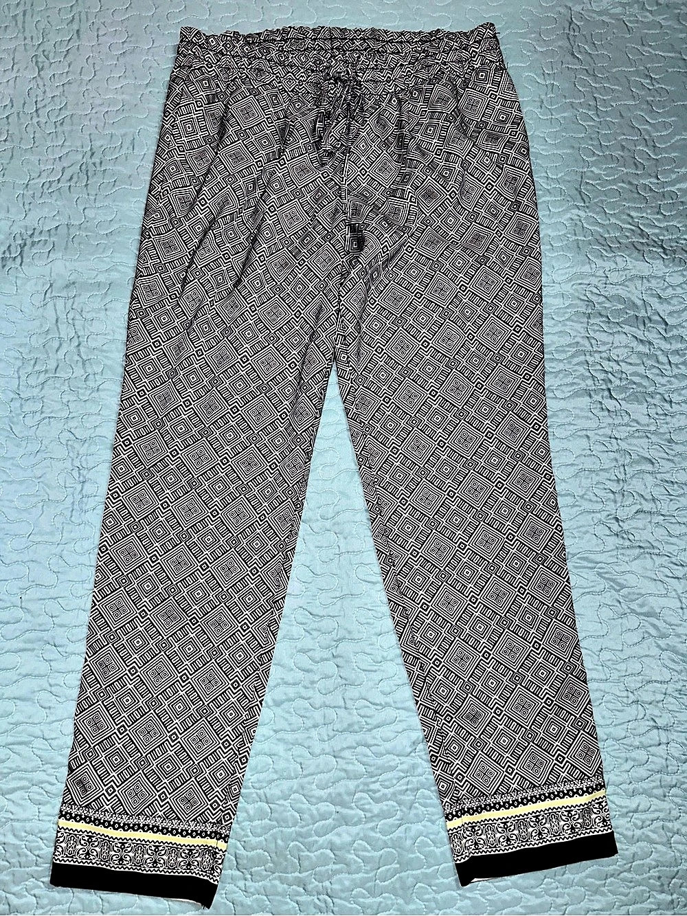 New York & Company Geometric Wide Leg Pants in Black & White Size Large